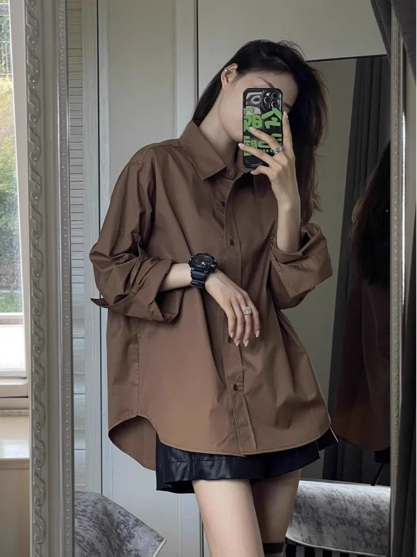 Casual Lose Lange Sve Kaffee Farbe frauen irt Frühling Herbst Neue Sle Design Sinn Faul Wind Abnehmen Top