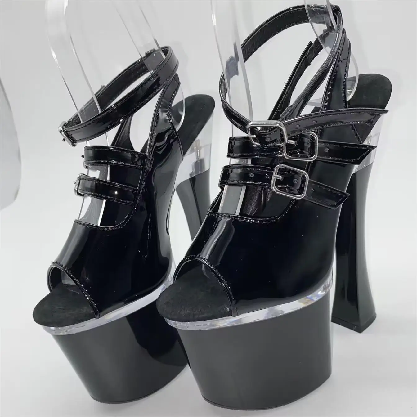 Sexy Roman 18cm handmade square heel heels, stylish and sexy 7-inch buckled stage sandals for women