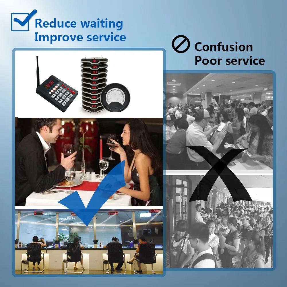 Waterproof Wireless Restaurant Guest Paging System Vibration Guest Signal Food Buzzer for Food Court Queue Management System