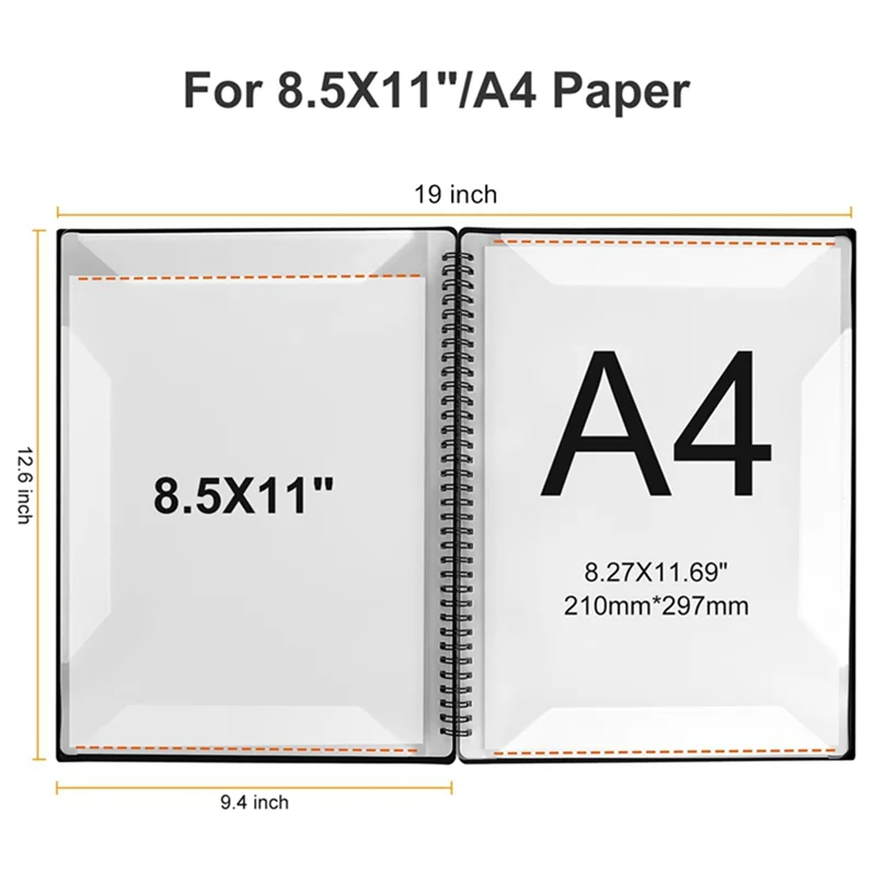 โฟลเดอร์โน้ตเพลง, ความจุ 60 หน้า, แผ่นเพลง/ที่วาง, เหมาะกับขนาด Letter A4, เขียนได้และถอดออกได้ (สีชมพู)