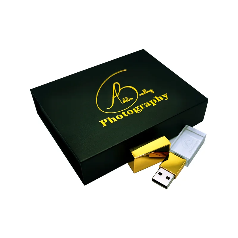 Custom LOGO Gold Metal Crystal USB3.0 High-speed Flash Drive 8GB 16GB 32GB 64GB 128GB and Gold-Plated Box