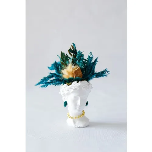 Besa Flowers Gold and Turquoise Feather Accessorized Helen Büst