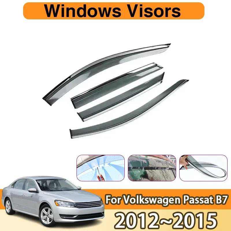 For Volkswagen Passat B7 4-door Sedan VW Magotan 2012~2015 2013 4PCS Visors Rain Eyebrow Rainproof Deflectors Windows Accessorie