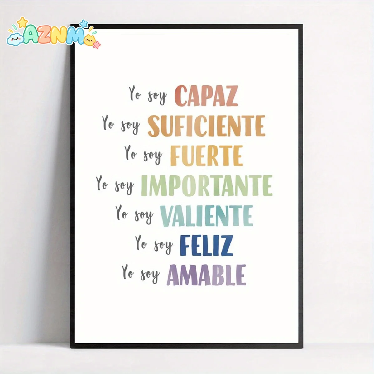Kids Positive Affirmation Wall Art Frameless Canvas Poster - Spanish & English Motivational Quotes with Colorful Spanish Phra