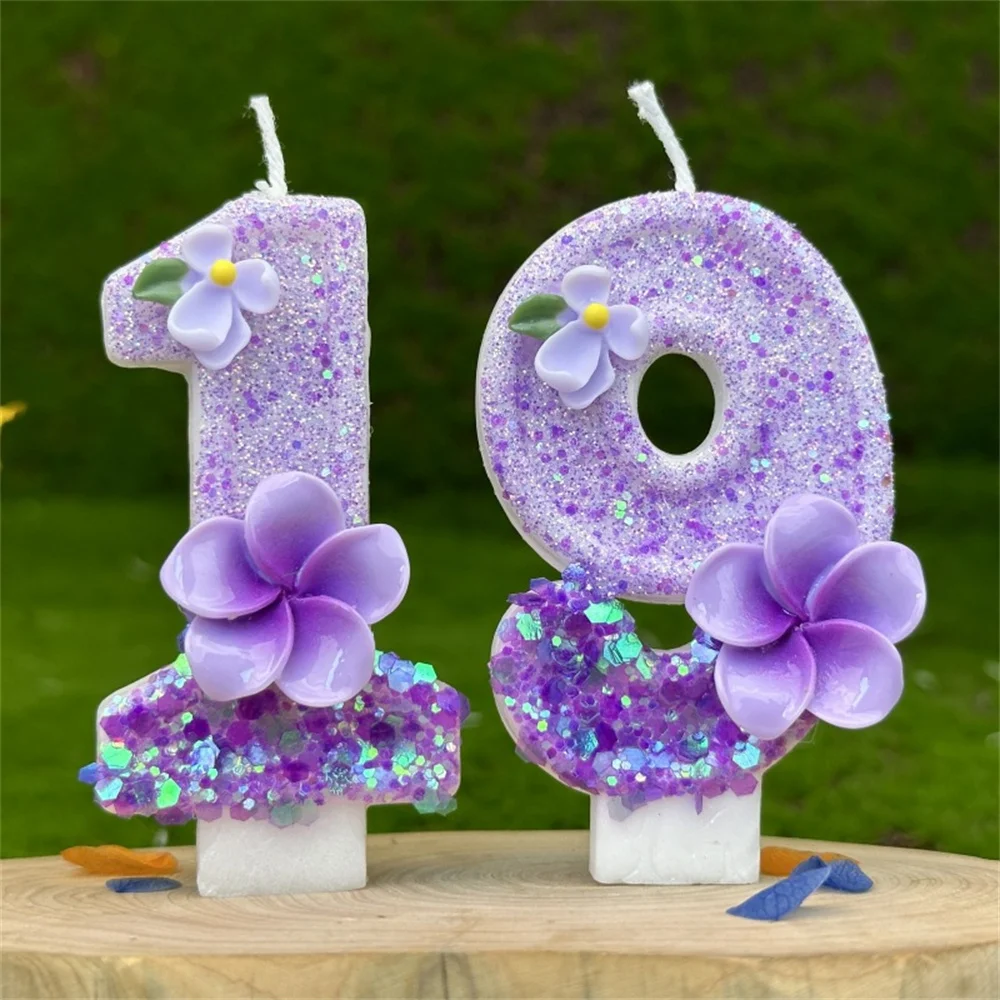 New 3D Birthday Candle Large Number 0 1 2 3 4 5 6 7 8 9  Candle Dreamy Flowers Cake Topper For Kids Birthday Party Decoration