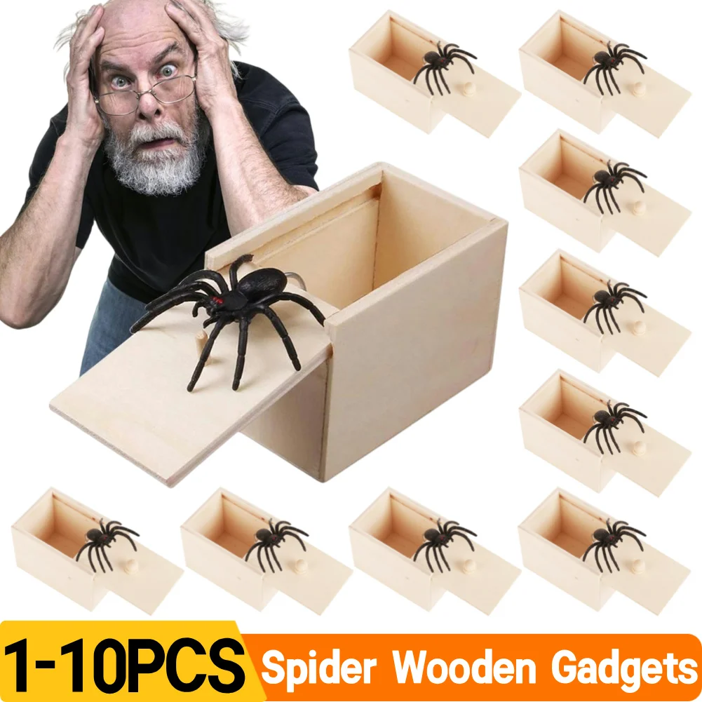 Spider Wooden Gadgets Novelty Prank Gift Funny Wooden Prank Spider Scare Box Harmless Halloween Holiday Scary Horror Toys