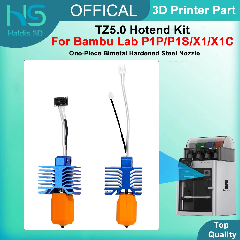 

TZ5.0 Hotend Kit For Bambu Lab P1P/P1S One-Piece Bimetal Hardened Steel Nozzle Hot End 0.4mm For Bambulab X1/X1C 3D Printer Part