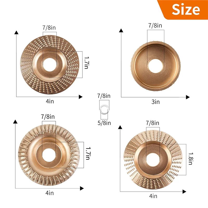 5PCS Angle Grinder Wood Carving Disc Set, 4 and 4 1/2 Angle Grinder Attachments with 5/8 Inch Arbor, Stump Grinder