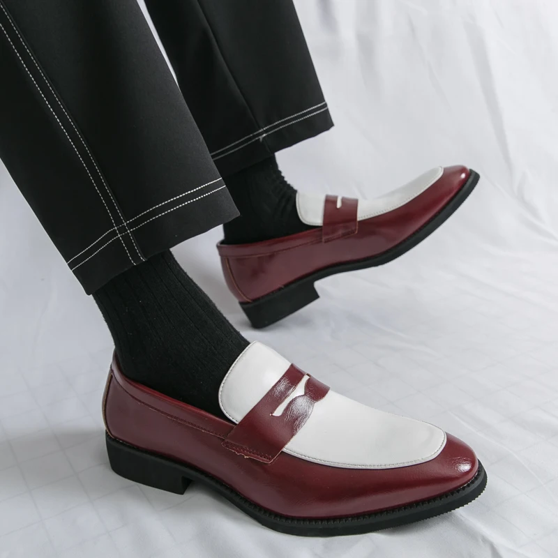 

Brand Fashionable Color Blocked Leather Shoes Luxurious Business Party Mens Leather Shoes Comfortable Soft Low Top Driving Shoes