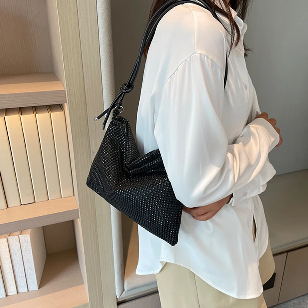 

Women Diamond Shoulder Bag Chic Shiny Tote Bag Elegant Sparkle Satchel Clutch Zipper Versatile Strap Adjustable Evening Handbag