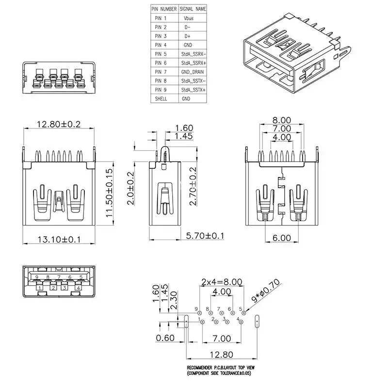 10 Stück USB-Buchsenstecker 3.0 AF 180 Grad 11,5 mm hoch 9-polig gerade/winkelig/flach/gebogen vertikaler Stecker – Detail 6