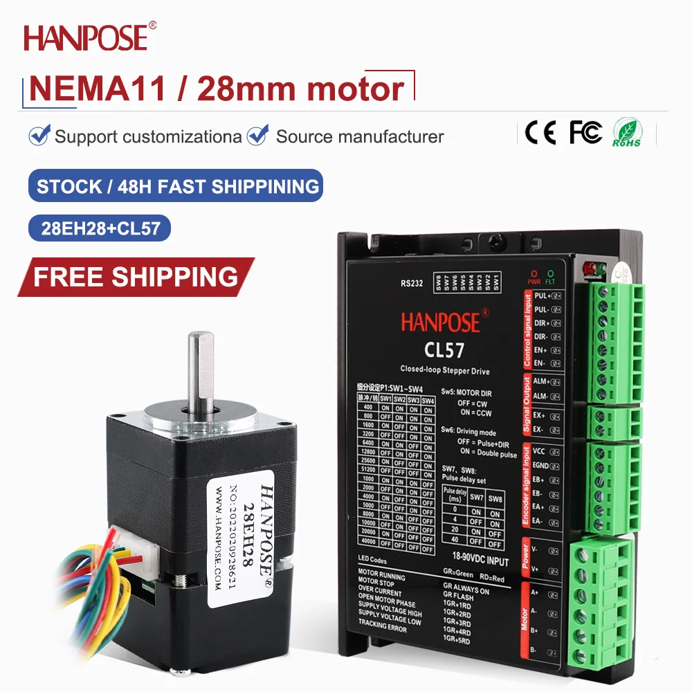 

closed-loop stepper motor NEMA8 28EH28+CL57 drive 0.8A 2.5V real-time coordinate reading, no step loss, stable operation