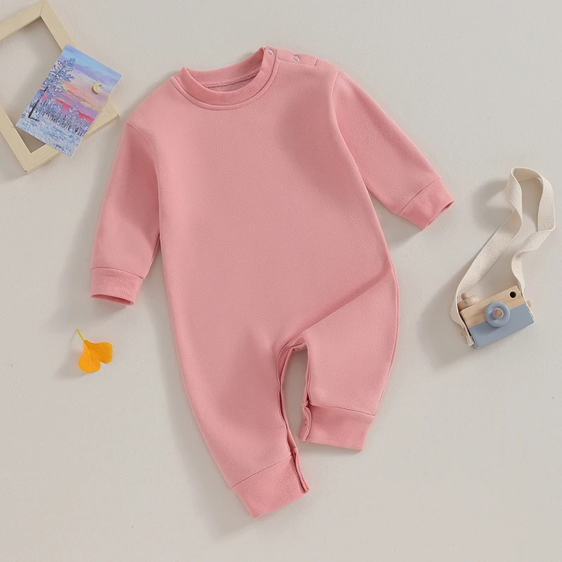 Toddler Infant Baby Sweatshirt Romper Solid Color Fleece Long Sleeve Round Neck Jumpsuit for Newborn Cute Clothes