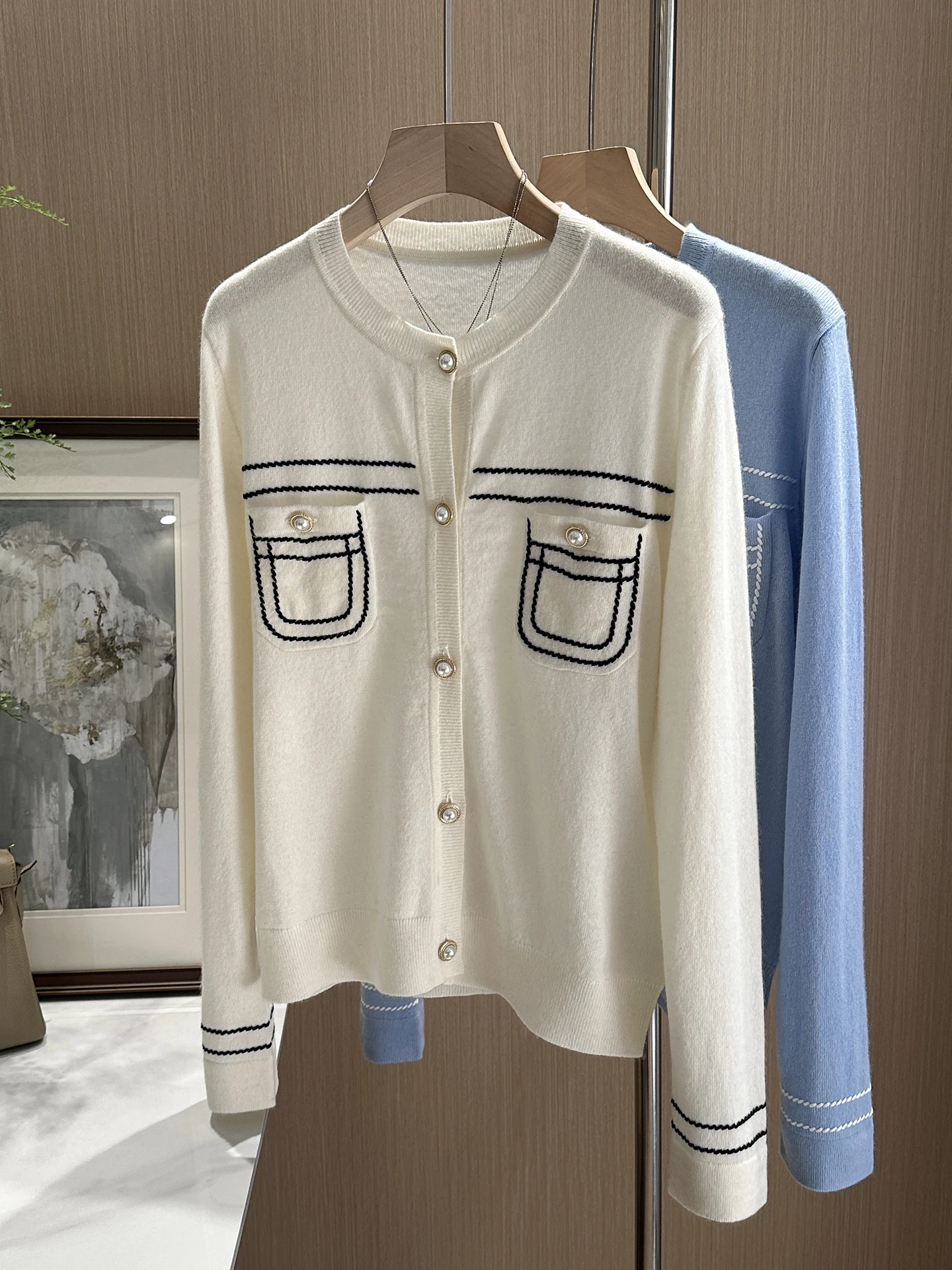 

Premium Cashmere Knitted Open Cardigan Women's Fashion Color Block Wool Sweater Spring Autumn New Style Straight Cut Luxury L...