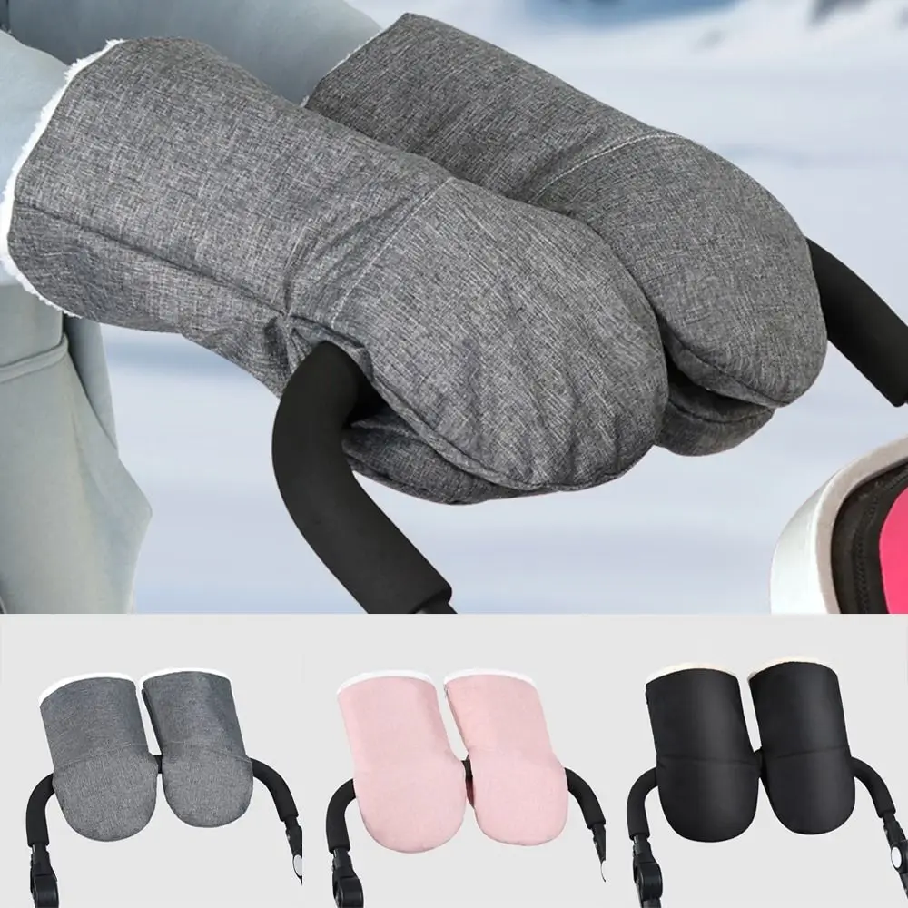 

Warm Fleece Lined Winter Strollers Gloves Thicken Adjustable Pushchair Mittens Anti-Freeze Zipper Closure Pram Hand Warmers