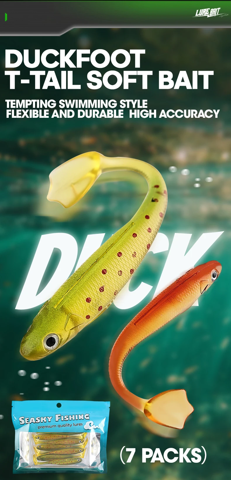 TAIYU 7-teiliges Set 9cm 6g Köder Weichköder T-Schwanz Weichköder Entenfuß-Fisch PVC Weichköder Simulationsköder Fischköder – Detail 1