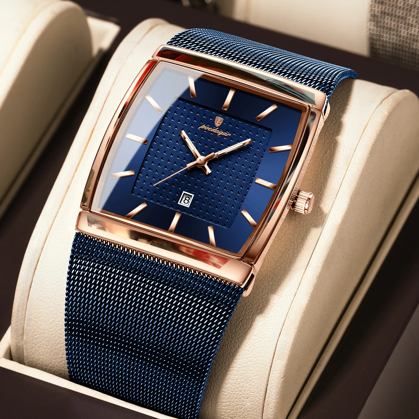 

POEDAGAR Роскошные мужские часы из нержавеющей стали с сеткой, водонепроницаемые светящиеся мужские наручные часы с датой, модные повседневные кварцевые мужские часы Reloj