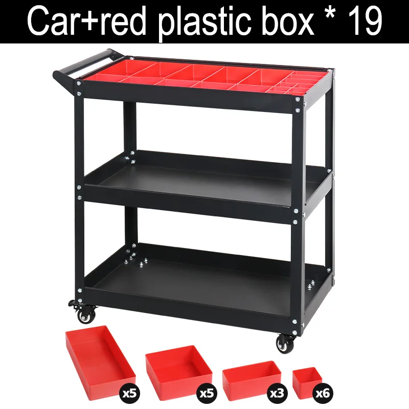 Workshop Tools Organizer Accessories Trolley with Wheels Cart Garage Cabinet Storage Auto Repair Three-Tier Metal Mobile Drawer