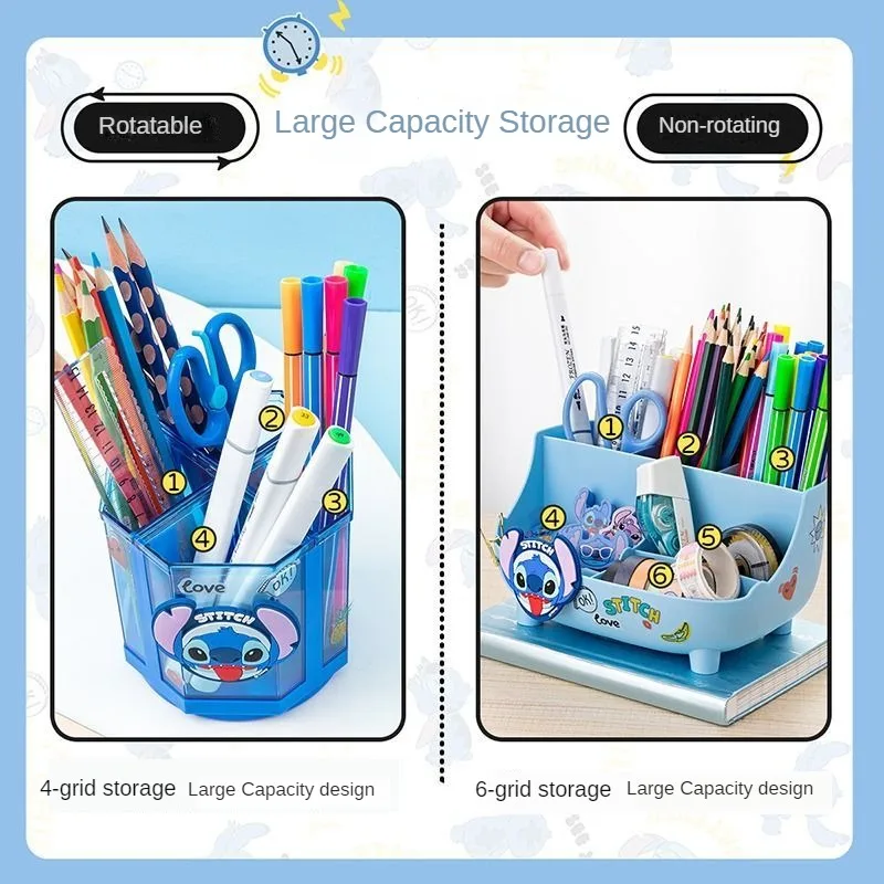 Disney Stitch Pen Holder Cartoon Stationery Storage Box Large Capacity Pen Holder Office Stationeries student desktop pen bucket