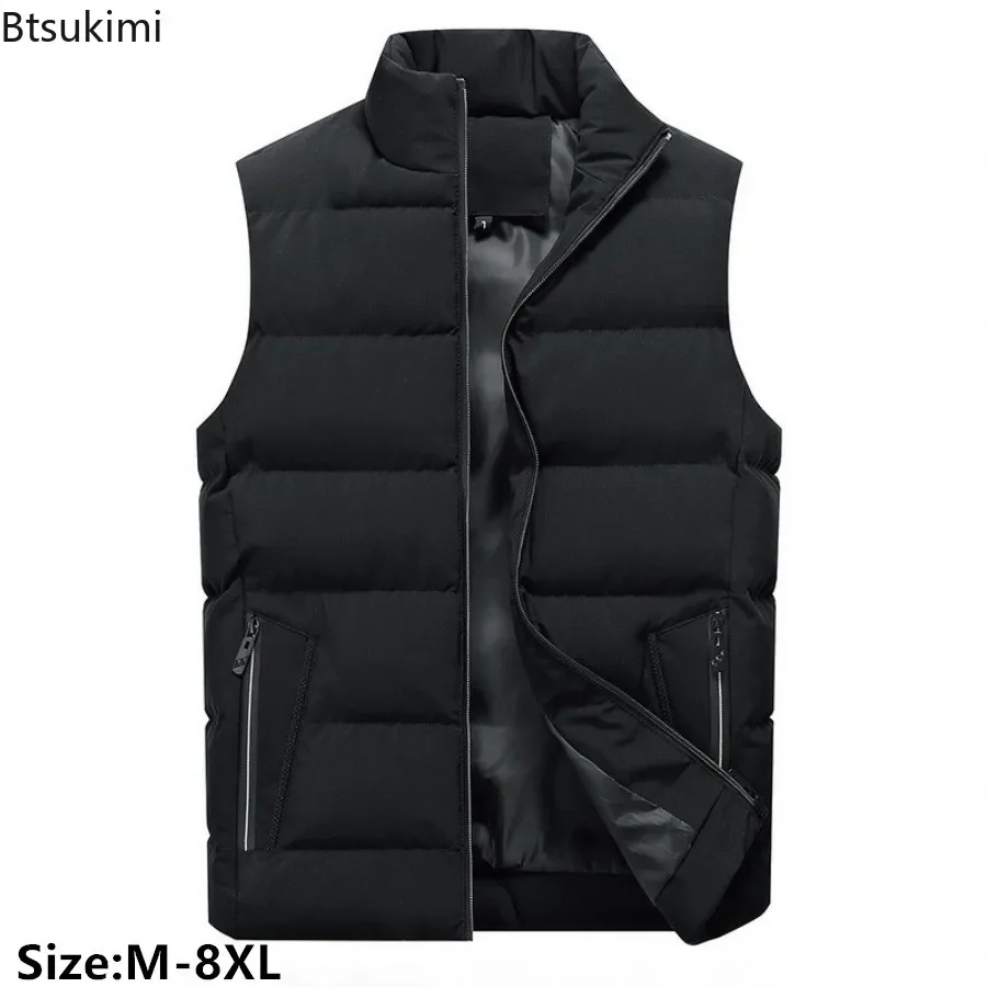 

Autumn Winter New Casual Parkas Vest Men's Fashion Stand Collar Warm Vest Coat Men Sleeveless Jackets Big Size Thermal Waistcoat