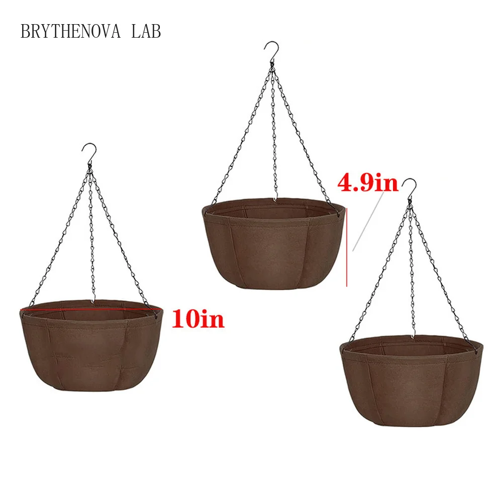 Hanging Planters with Rust-Proof Chains, 10/12 Inch Fabric Pots Indoor & Outdoor for Balcony & Plants Garden