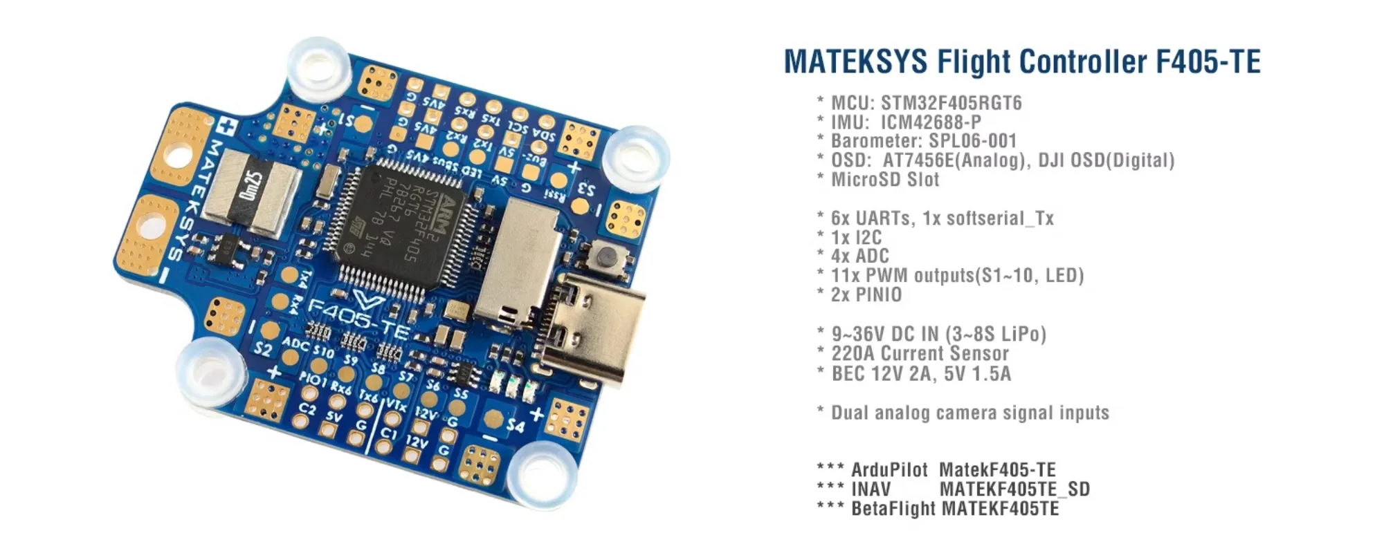 MATEK F405-TE Baro OSD MicroSD Blackbox Dual BEC 220A الحالي سينور 3-8S PDB وحدة تحكم في الطيران 30X30mm لطائرة بدون طيار FPV حرة