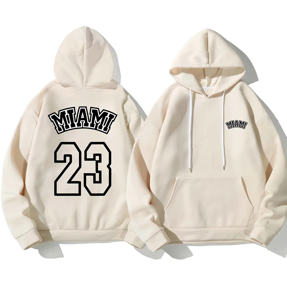 Miami 23 Art Hollow Letter Print Hoodie Men Warm  Trendy Casual Clothes Autumn Hip Hop Sportswear Street Pocket Top