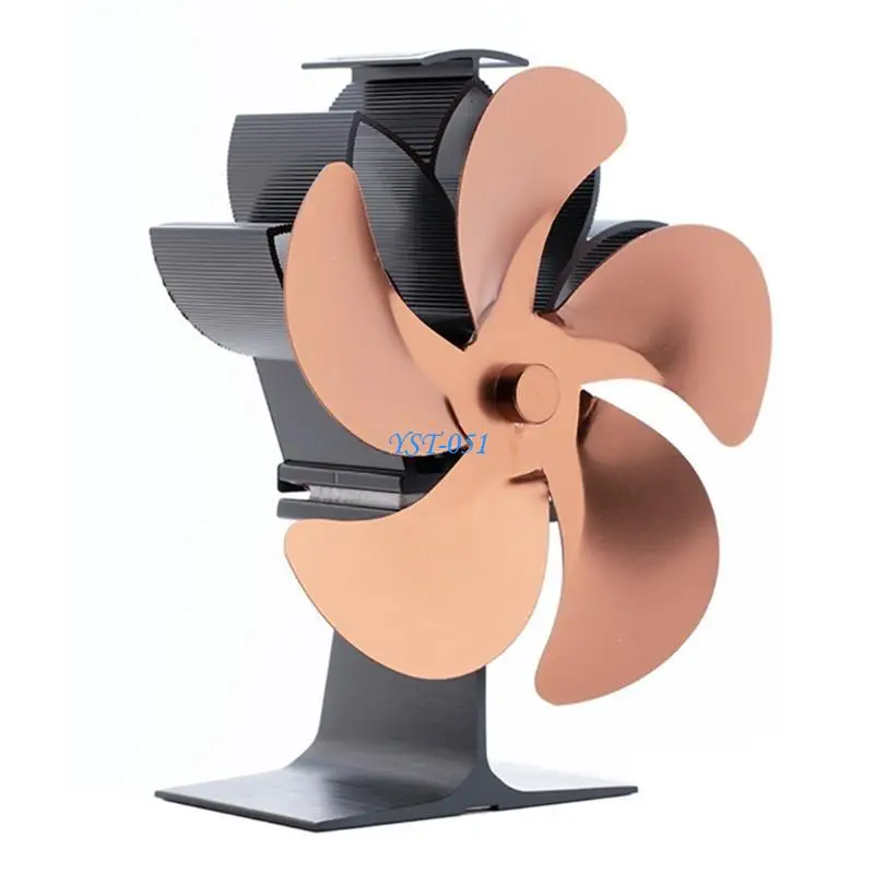 

E15A Silent Heat Powered Stove Fan 5-Blade Black Small for Ideal Gift for Your Home Perfect for Large Rooms with Thermom