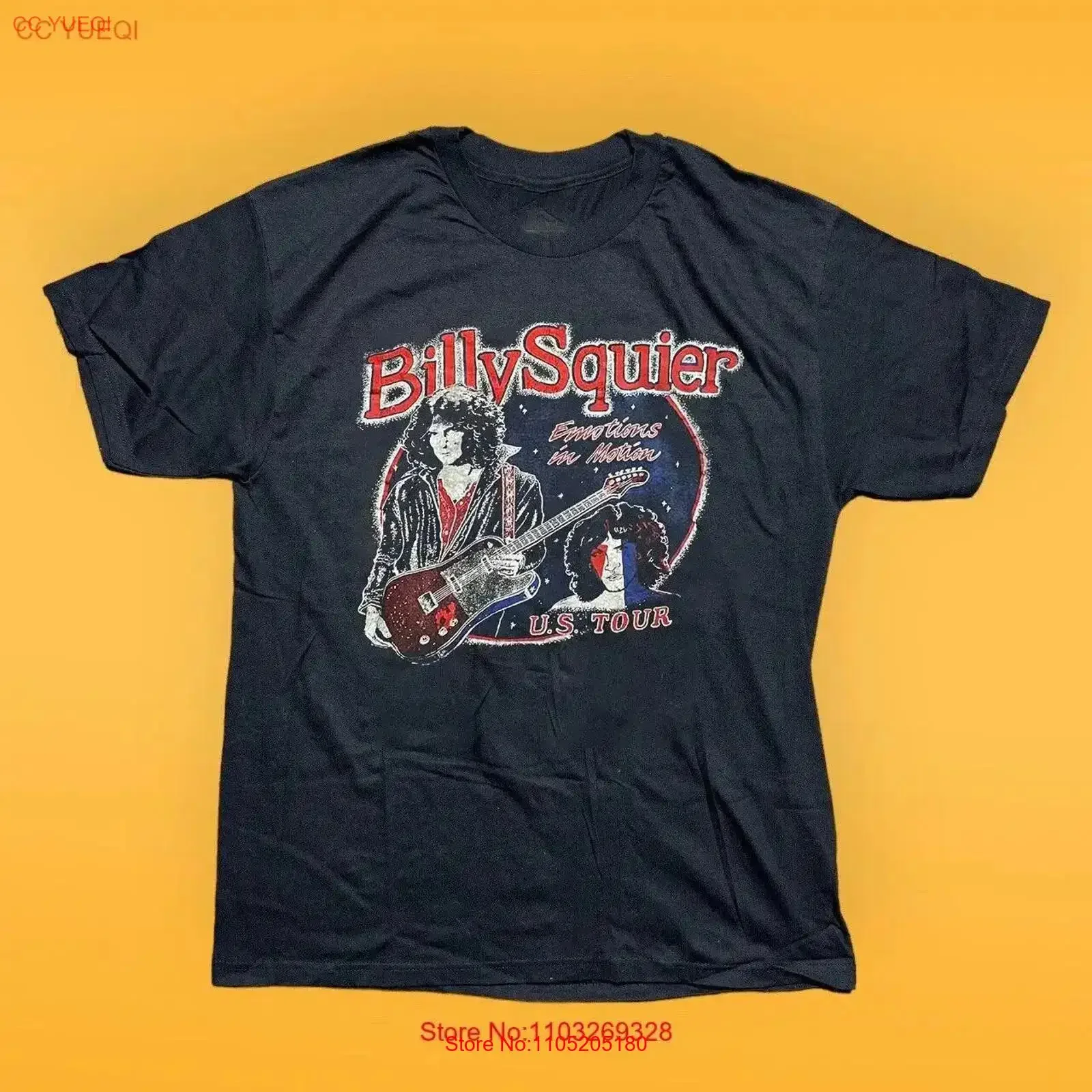 Billy Squier emociones en movimiento Tour Camiseta de algodón tamaño completo vintage lavado ligeramente cómodo streetwear homme estirado
