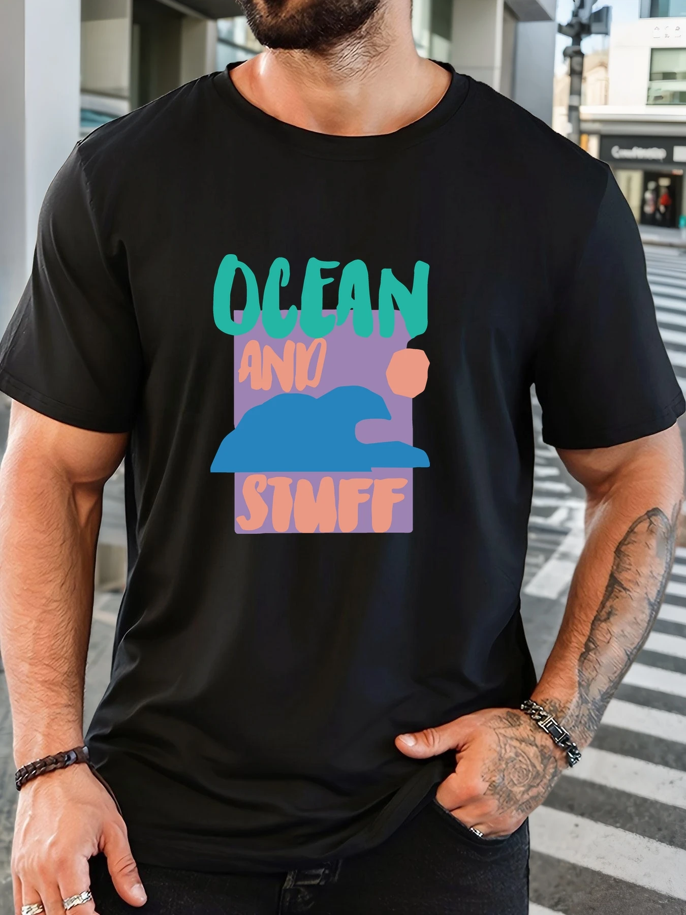 

Men's 100% Cotton Printed T-Shirt Ocean Pattern Summer Casual Oversized Round Neck Short Sleeve Comfortable Daily Wear Tee