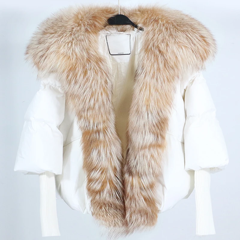 OFTBUY New White Duck Down Jacket Winter Women Warm Loose Coat Natural Real Fox Fur Collar Thick Luxury Outerwear New Fashion