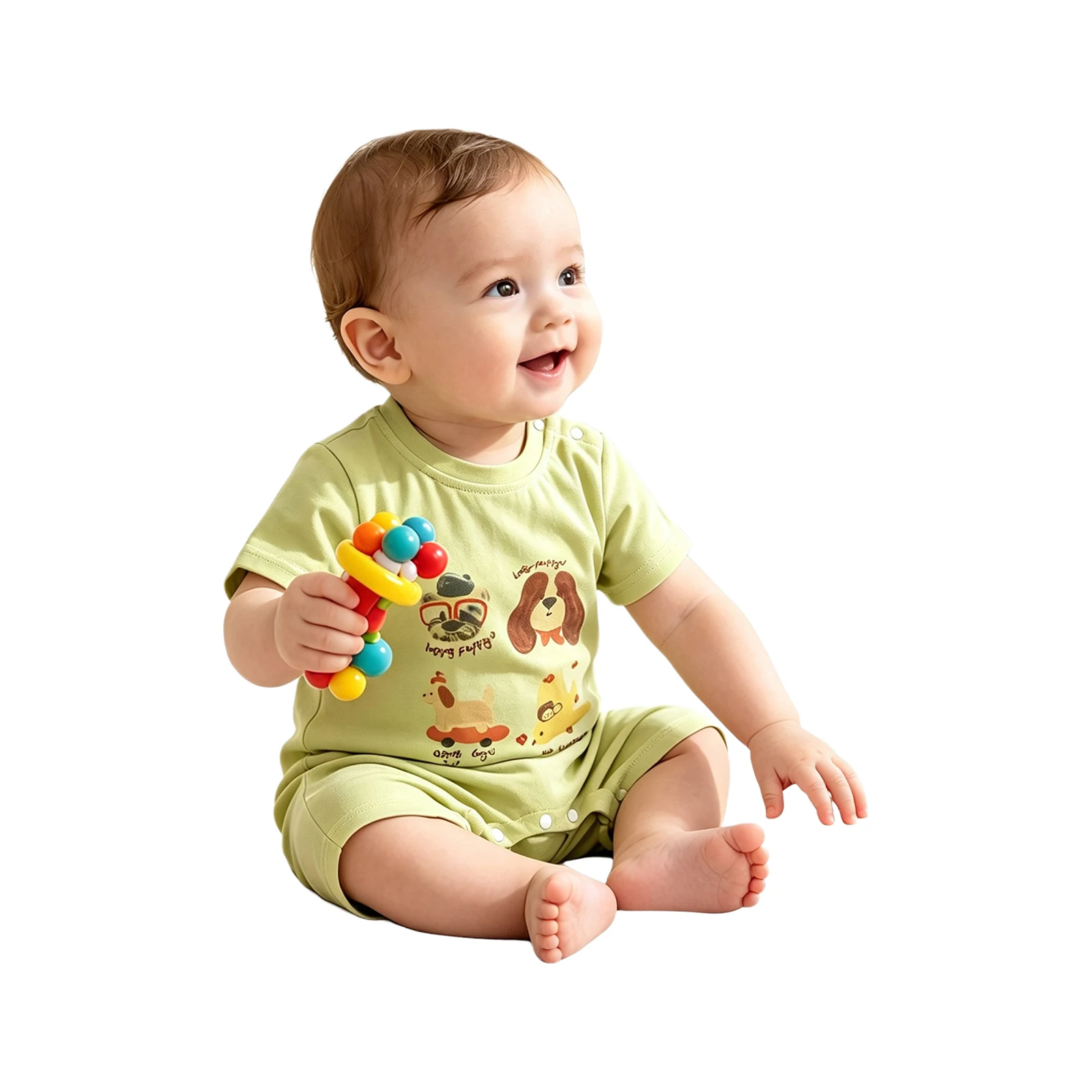 Infant Summer Romper Short Sleeve Cartoon Puppy Print Round Neck Snap Closure Baby Boy Girl Jumpsuit Newborn Casual Bodysuit