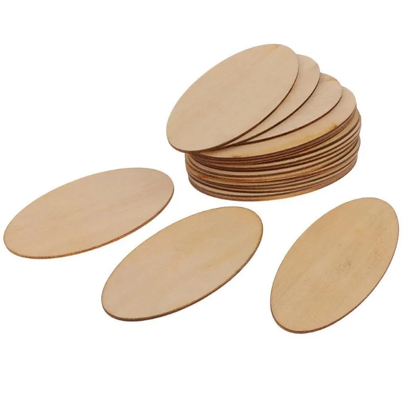 Unfinished Wood Oval Slices Natural Rustic Wooden Cutout Oval Wood Pieces Tag for DIY Craft Wedding Centerpiece Christmas