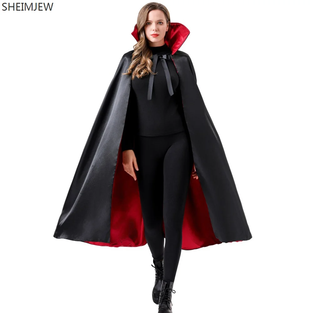 

Adult Red And Black Stand Collar Death Cloak Halloween Vampire Cosplay Makeup Outfits Pirate Cloak Carnival Party Stage Dress Up