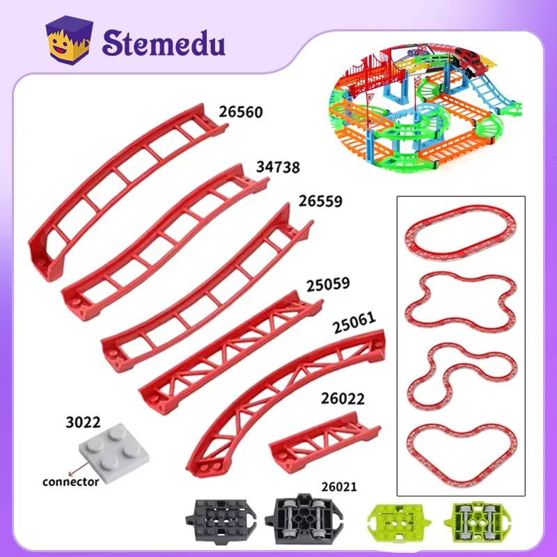 10PCS Track Roller Coaster Model Railway City Train Technical Part MOC Building Blocks For Kid Gifts 26022 25059 25061 34738 DIY