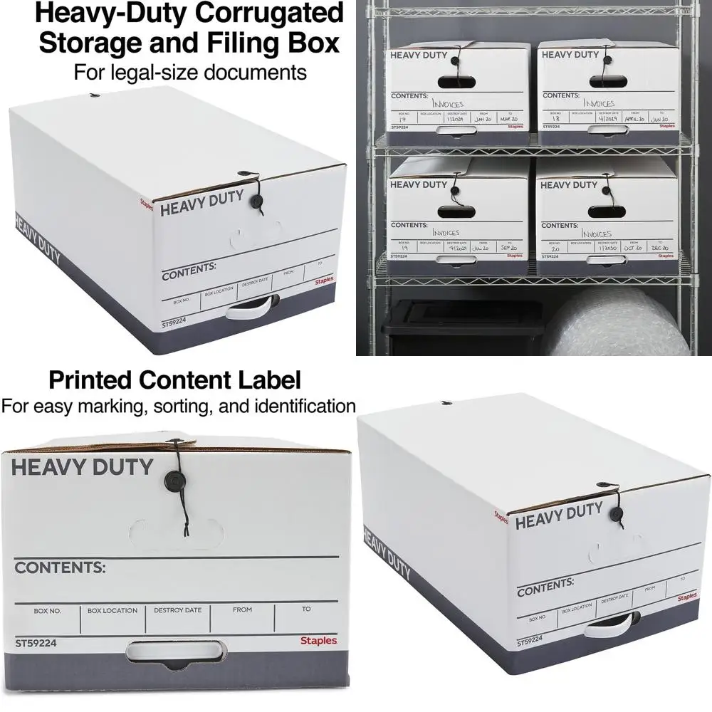 

Прочные картонные коробки с завязками и крышкой на кнопке, формат Legal, белые/серые, 4 шт. в упаковке