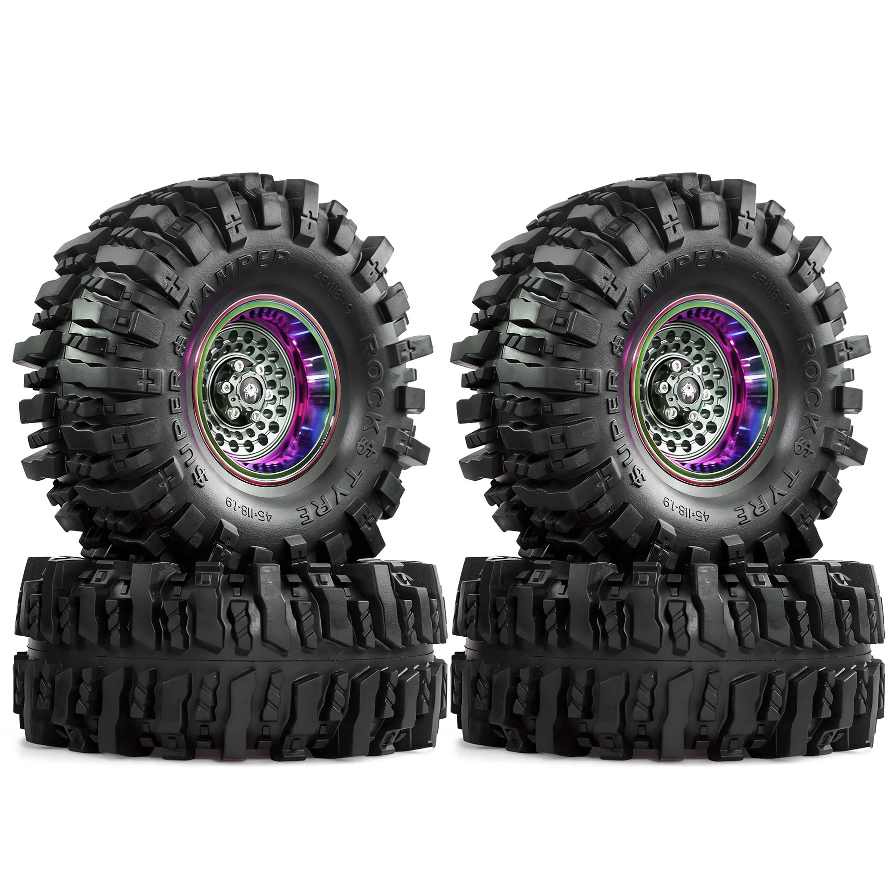 1.9 Beadlock Wheels and Tires Negative Offset -10mm Deep Dish Height for TRX4 Axial SCX10 II III RR10 Wraith Redcat Gen 8