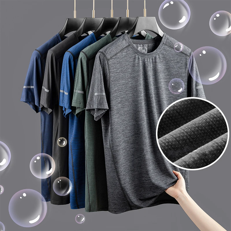 Large Size L-7xl 8xl 9xl Summer Breathable Mesh Men's Quick-dry Basic T-shirts Sportswear Nylon T Shirt Male Running Cool Tees