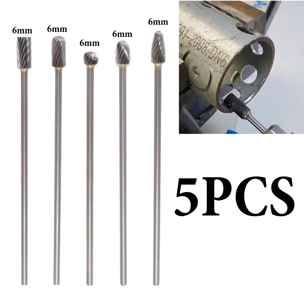 

5pcs 100mm Long Single Cut Head Rotary Burrs Milling Cutters Set For Aluminum Steel Glass Wood Marble Carving Tools