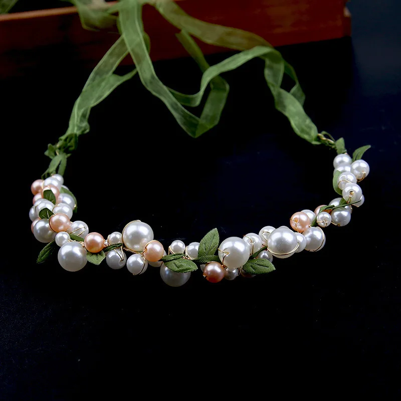 سوبر الخيال شونين على غرار الورقة الخضراء اللؤلؤ زهرة حلقة دبوس الشعر أداء ملحق ورقة فيونكة شعر مضفر أغطية الرأس عقال