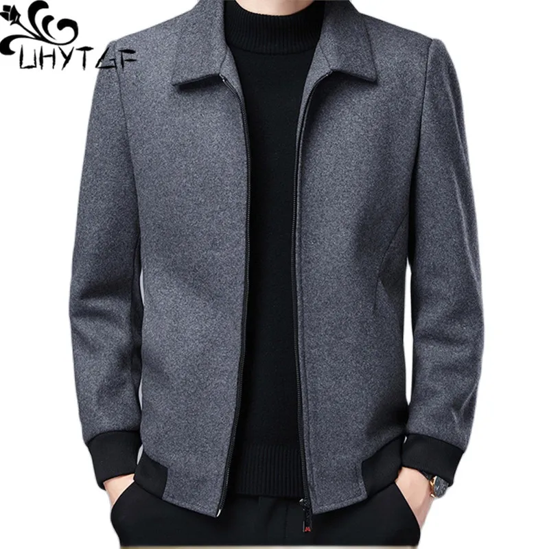 

UHYTGF Quality Wool Coat Men's Fashion Lapel Middle-Aged Father's Autumn Winter Jacket Male Business Casual Men Outerwear 4XL165