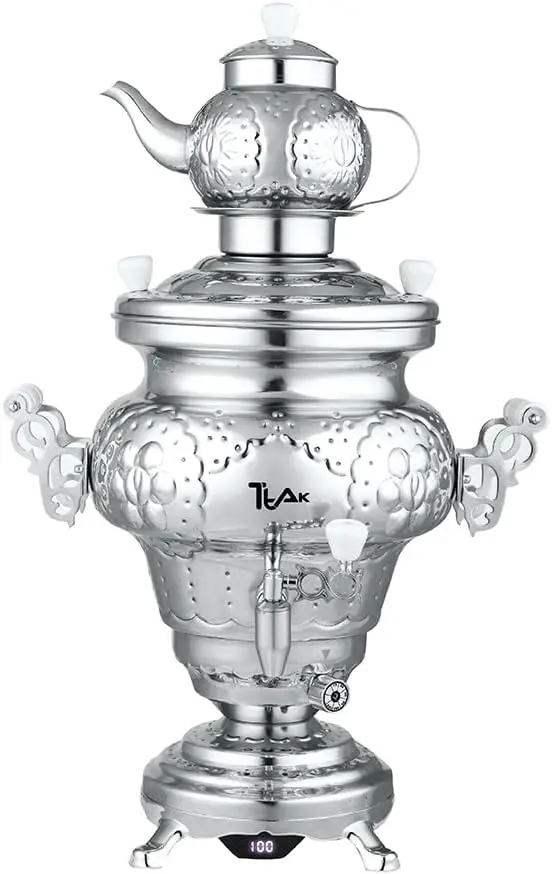 Electric Stainless Steel Samovar - Modern Traditional Design Tea Kettle Overheat Protection LED Temperature Stainless Pot