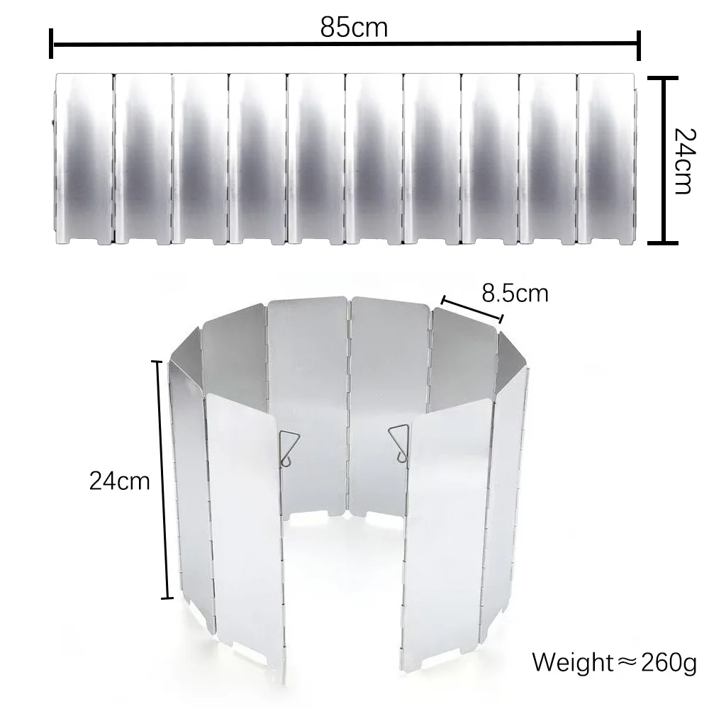 10-piece foldable outdoor picnic boiler wind shield made of light aluminum alloy