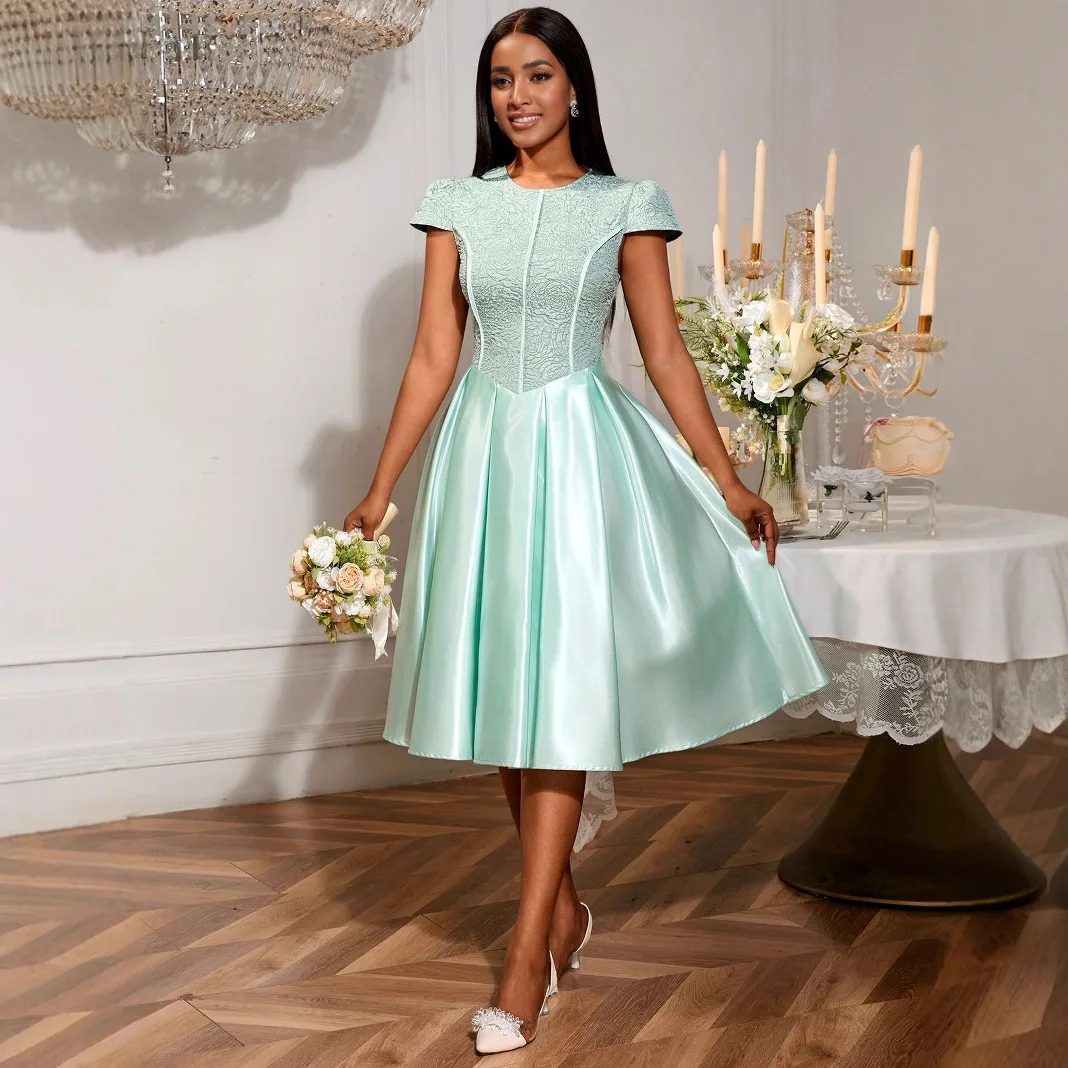 

Новое летнее жаккардовое платье подружки невесты с круглым вырезом и галстуком-бабочкой, элегантное вечернее платье 2025, летнее платье, халат, Vestido, женское вечернее платье