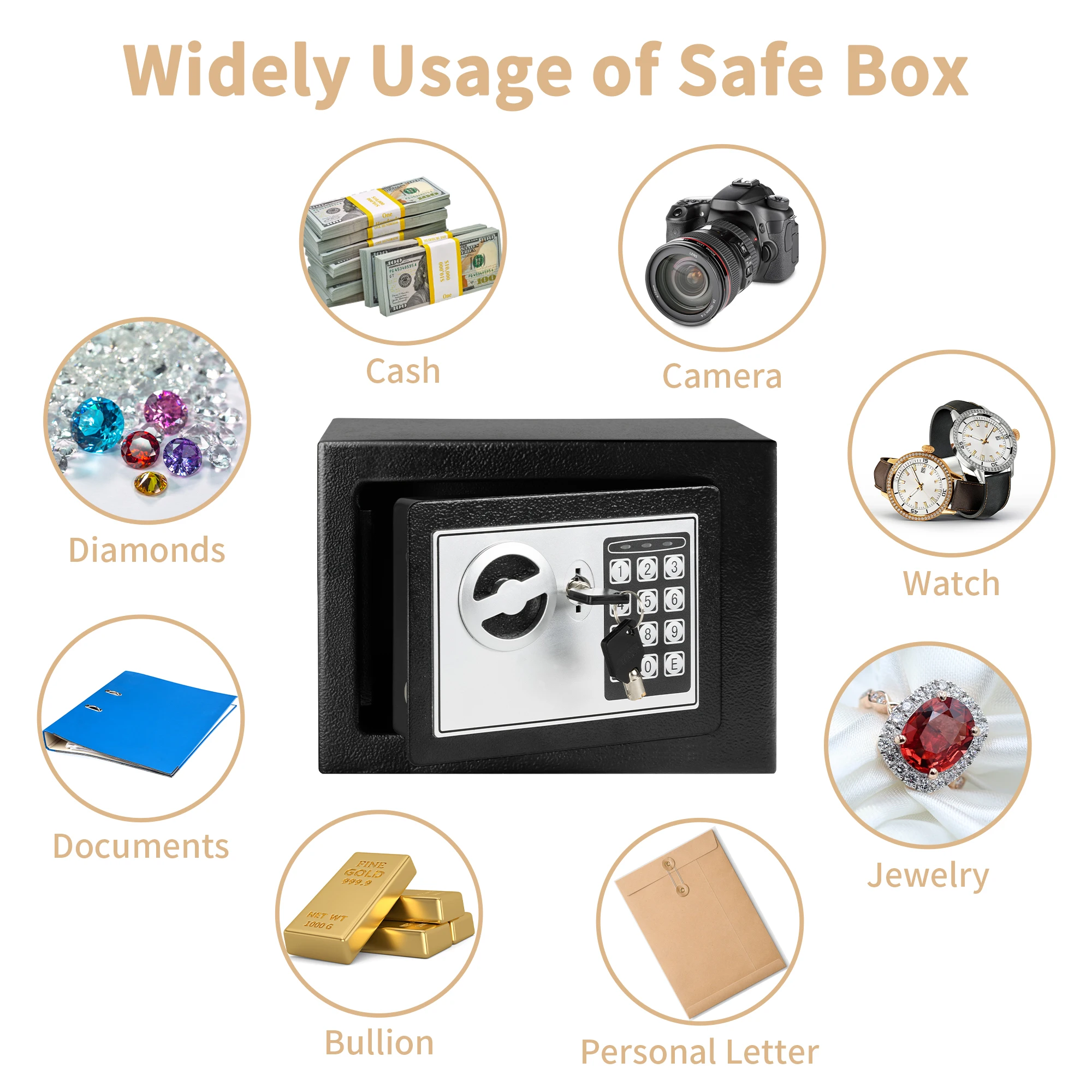 Deli 0.2 Cubic Feet Electronic Digital Safe Box, Steel Money Safe Box for Home with Fireproof Money Bag for Cash Safe Hidden