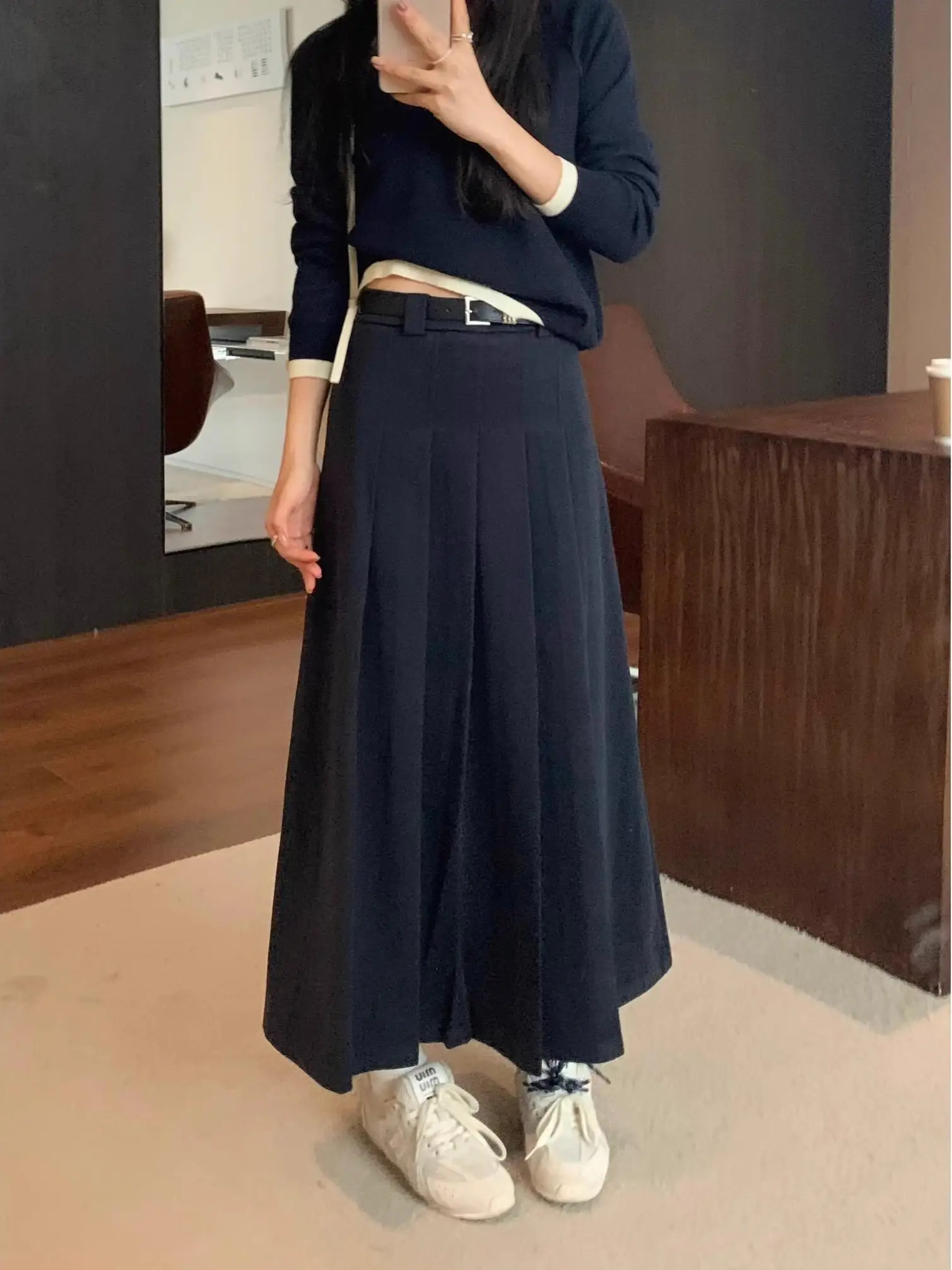 Retro Grey Woolen Suit Skirt Women's Spring New Style High Waist Slim A-Line Long Skirt Korean Version Commute High Waist Ple...