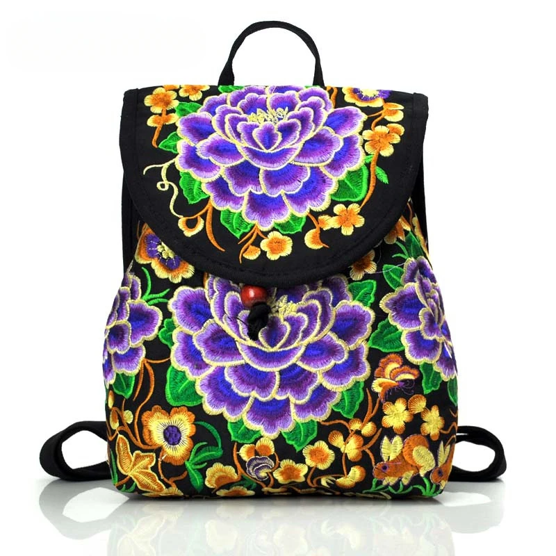 Vintage Embroidery Ethnic Style Backpack Ladies Elegant Handmade Rucksack Shopping Cover Backpacks for Women Mochilas Para Mujer