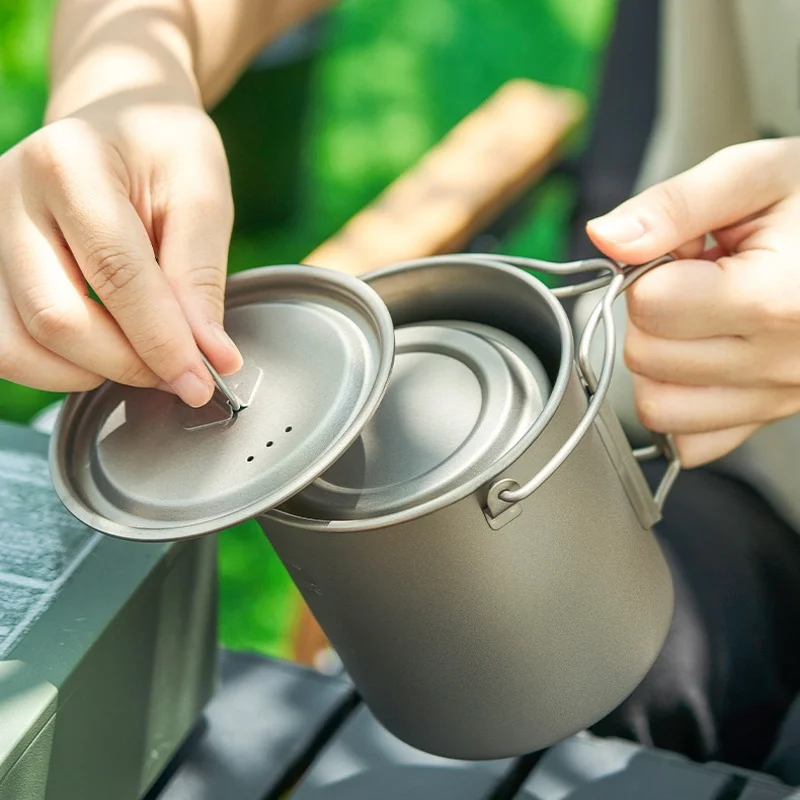 Titan-Campingbecher mit Klappgriff Leichter Tragbarer Outdoor-Becher Kochset Kochgeschirr für Wandern und Reisen – Detail 10