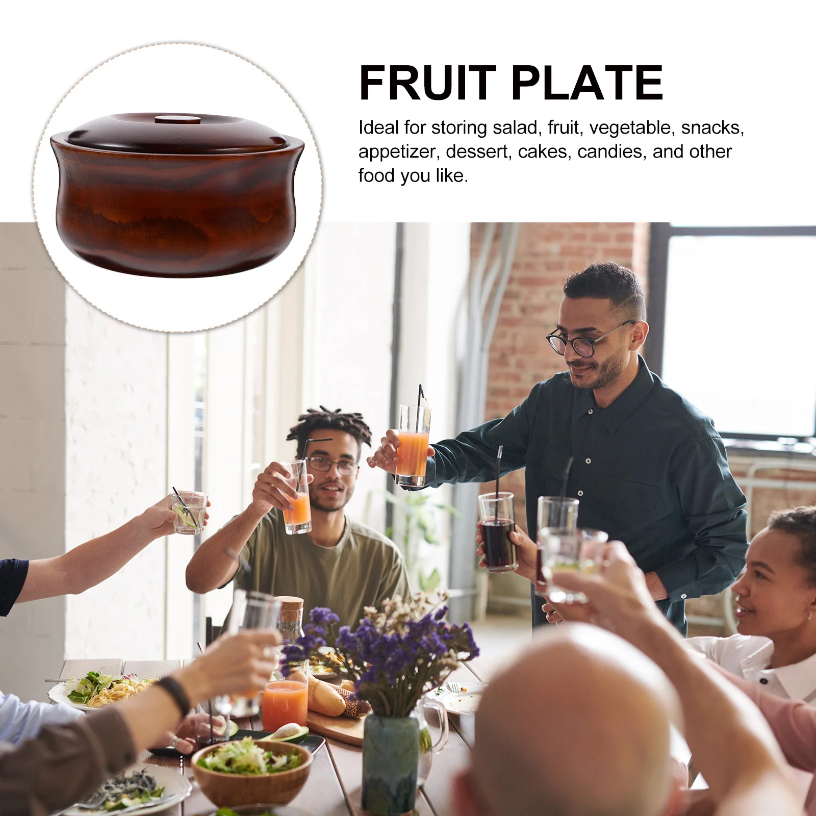 

Wooden Fruit Bowl Lid 15 16cm Diameter 8cm Height Snack Plate Dessert Tray Salad Jar Serving Platter Fruit Container