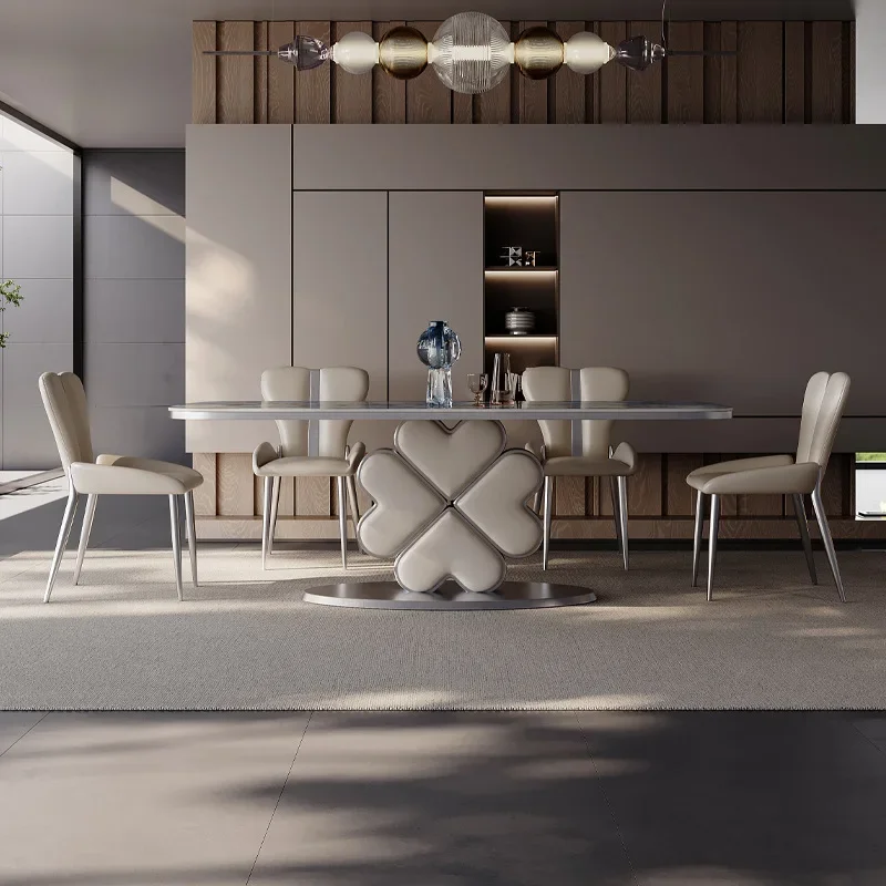 Italian luxury stone rock slab dining table, rectangular modern simplicity, light luxury and high-end villa meal